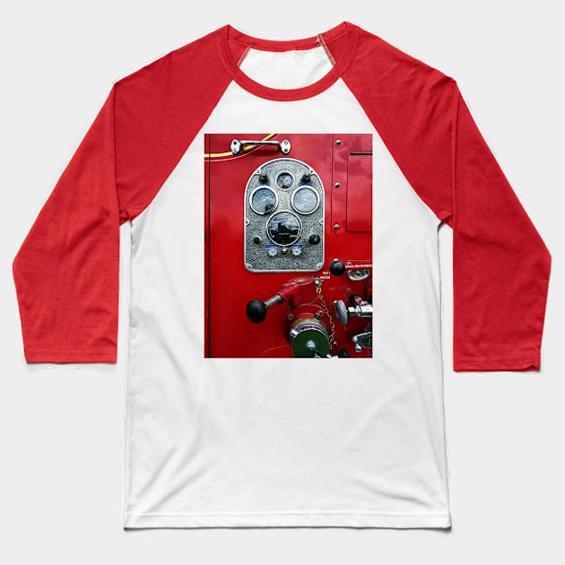 Fire Truck - Gauges on Vintage Fire Truck Baseball T-Shirt by SusanSavad